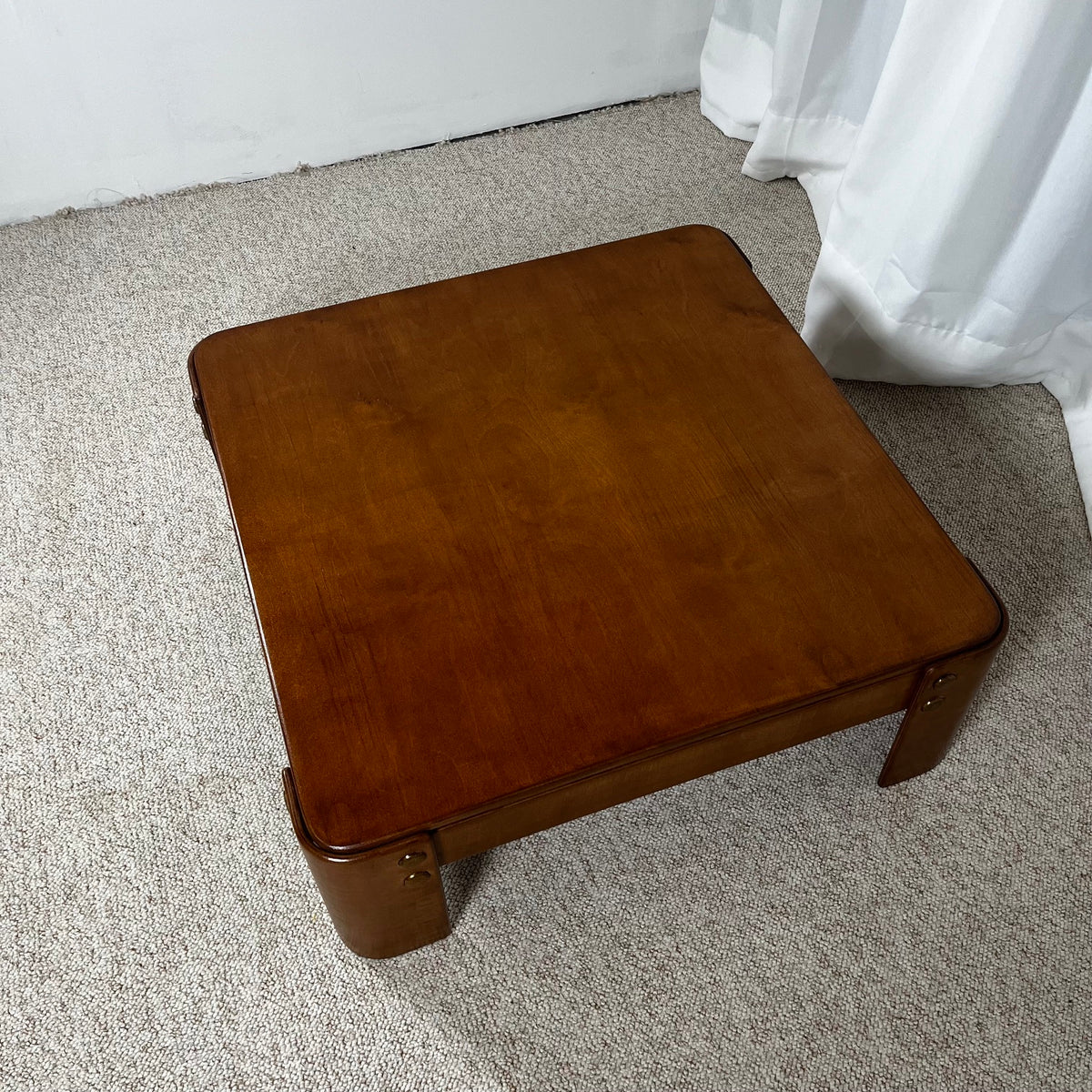 Modernist square coffee table in teak-stained beech veneer, 1970/80