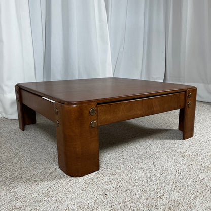 Modernist square coffee table in teak-stained beech veneer, 1970/80