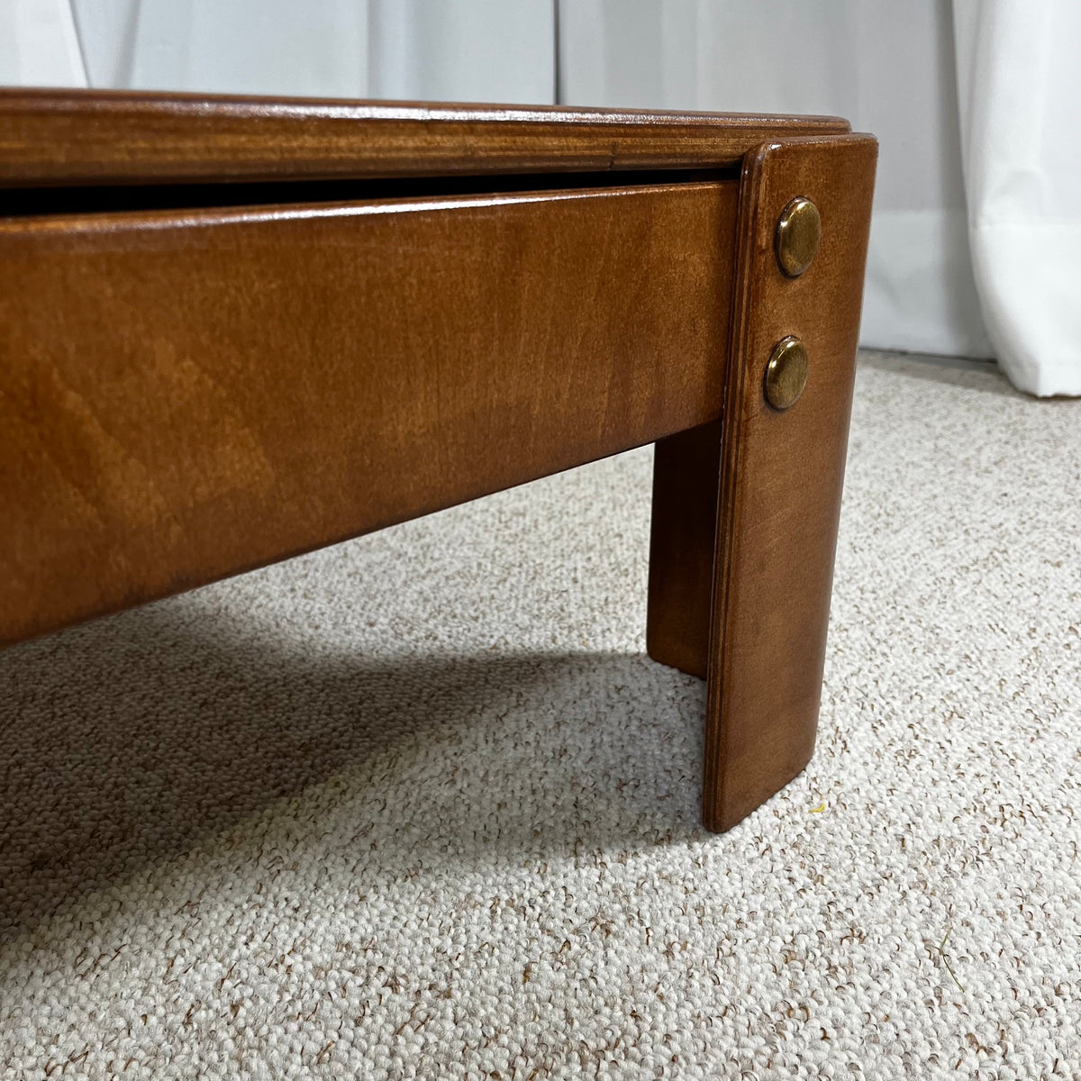 Modernist square coffee table in teak-stained beech veneer, 1970/80