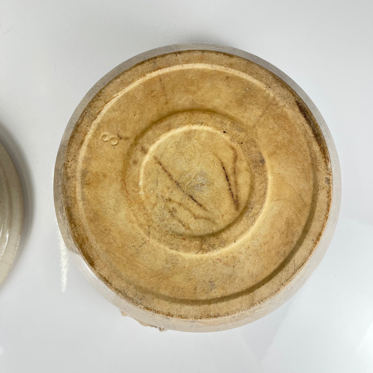 Antique Saint-Uze stoneware hot water bottle / casserole, blue decoration, early 20th century.