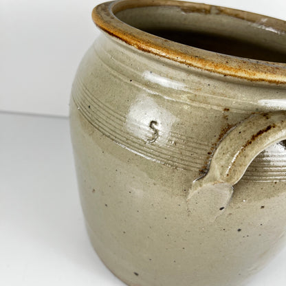 Antique stoneware confit pot, grey, 1900