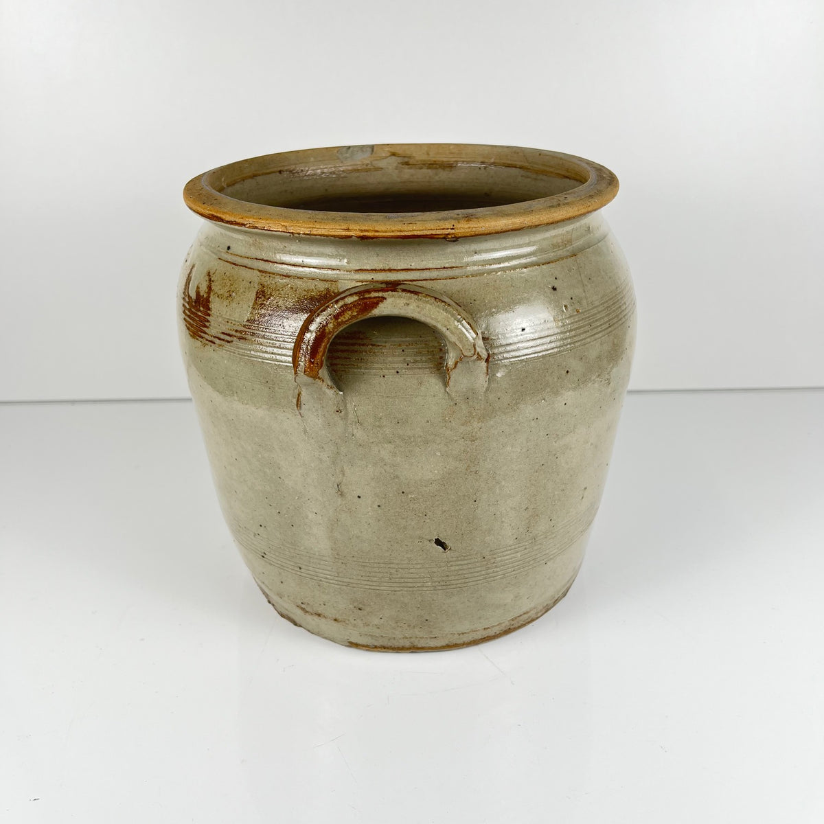 Antique stoneware confit pot, grey, 1900