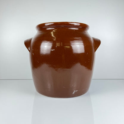 Grand Pot à confit / graisse ancien en grès , couleur marron, 1900
