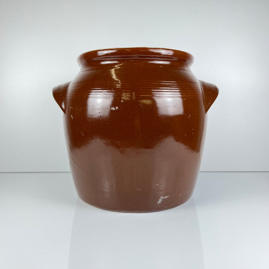 Grand Pot à confit / graisse ancien en grès , couleur marron, 1900