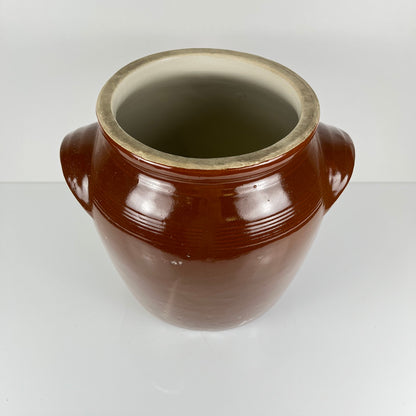 Grand Pot à confit / graisse ancien en grès , couleur marron, 1900