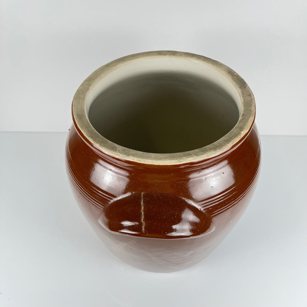 Grand Pot à confit / graisse ancien en grès , couleur marron, 1900