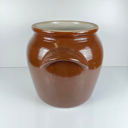 Grand Pot à confit / graisse ancien en grès , couleur marron, 1900