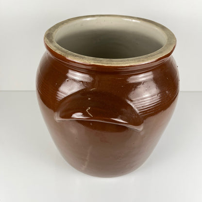 Grand Pot à confit / graisse ancien en grès , couleur marron, 1900