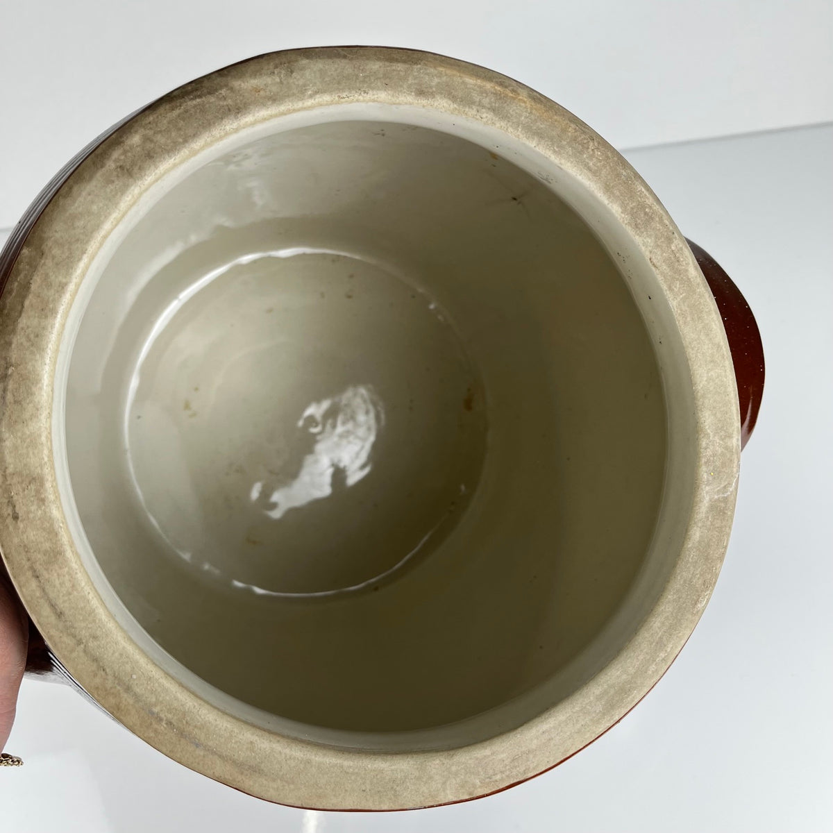 Grand Pot à confit / graisse ancien en grès , couleur marron, 1900