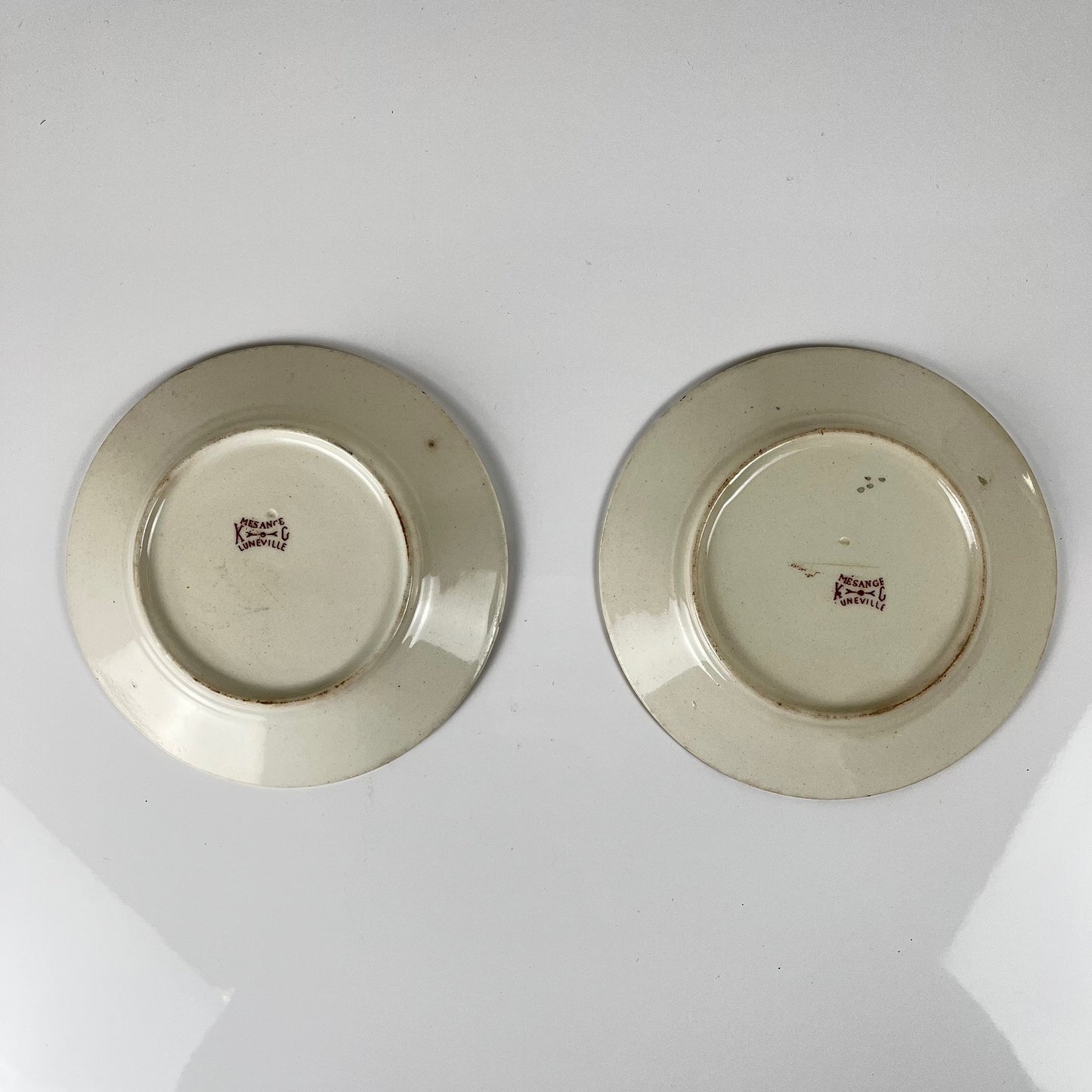 Rare pair of two KG Lunéville "tit" bread plates, 1875-1890