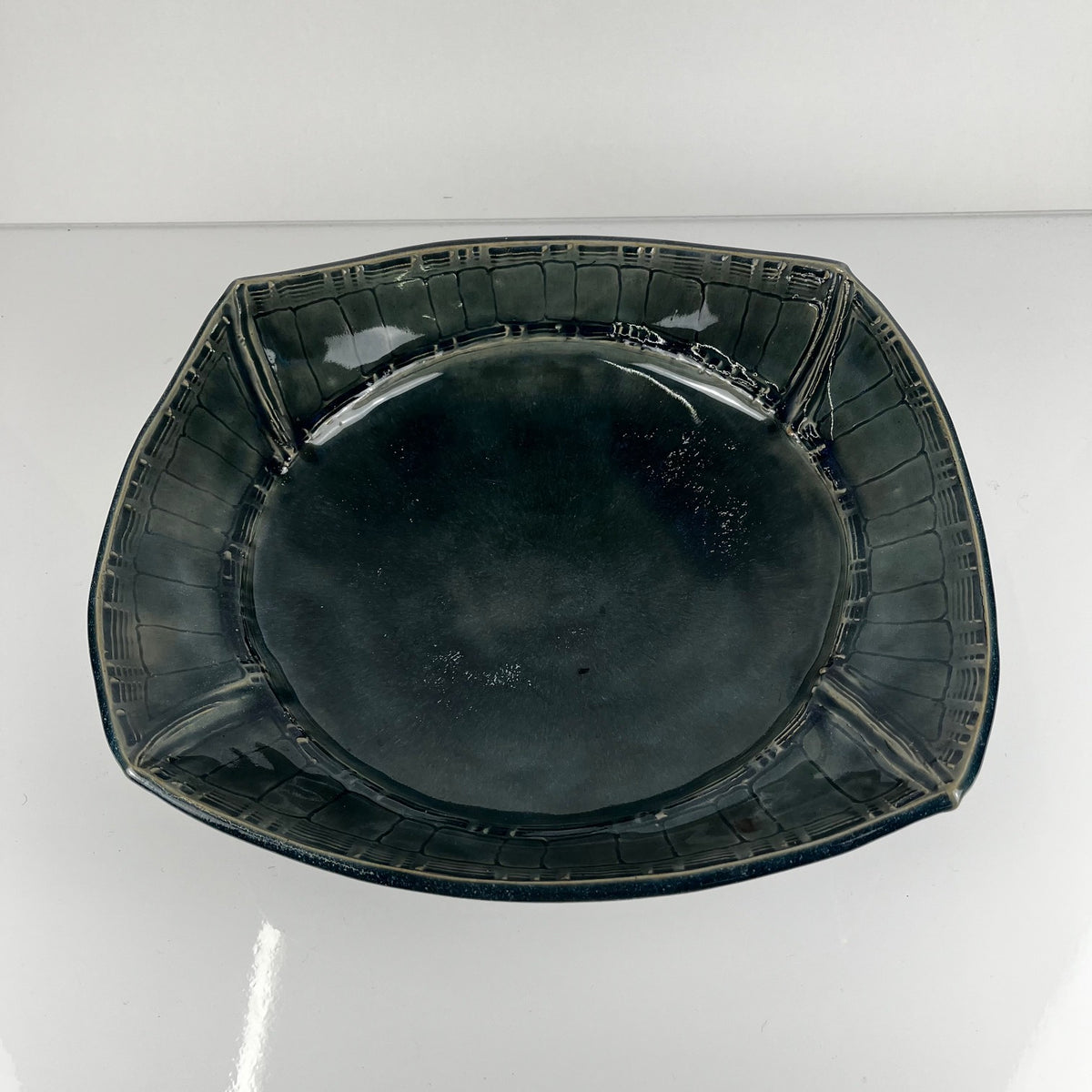 Coupe en céramique émaillé bleu/vert foncé par Pierre Baey , 1960