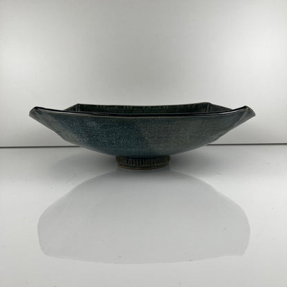 Coupe en céramique émaillé bleu/vert foncé par Pierre Baey , 1960