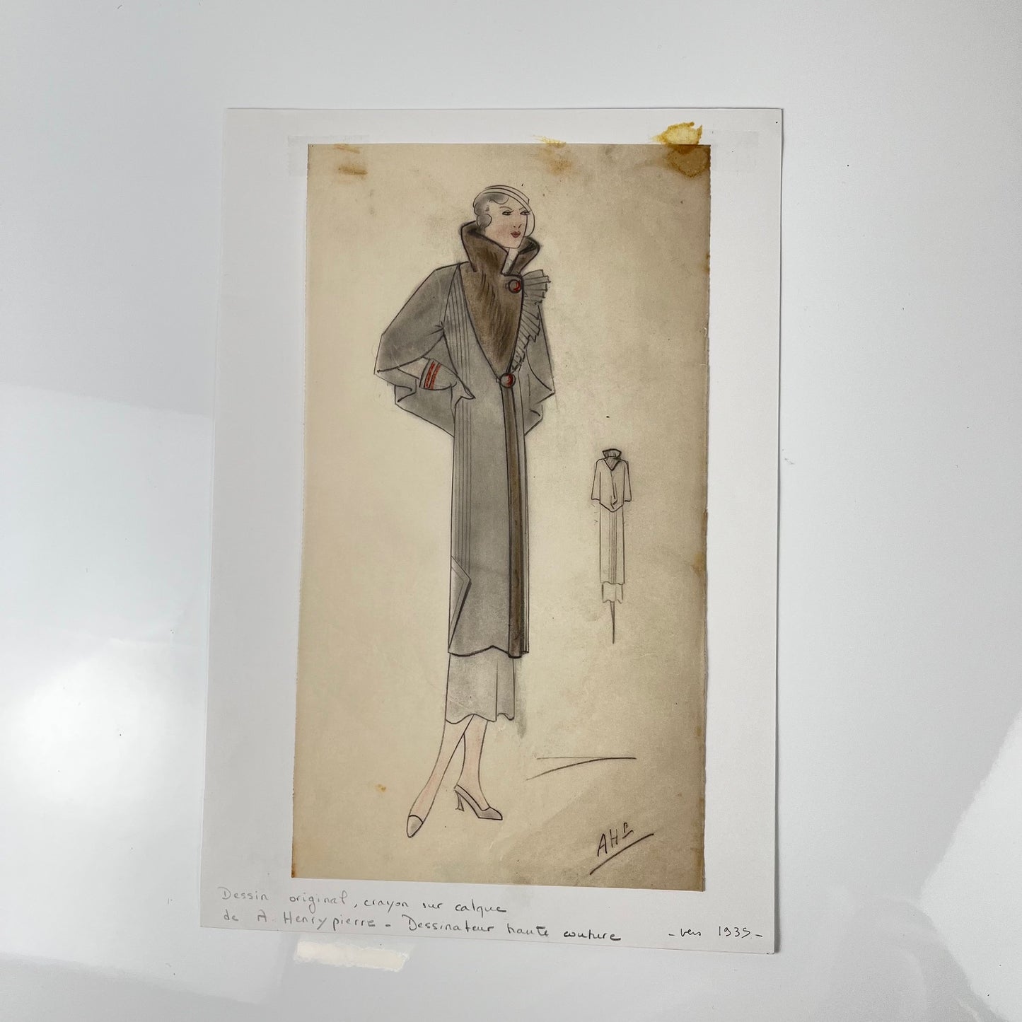 Croquis de mode sur calque par A. Henry Pierre, 1935