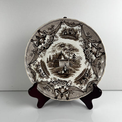 Pair of antique fine earthenware dessert plates by David Johnston (Bordeaux), 19th century.