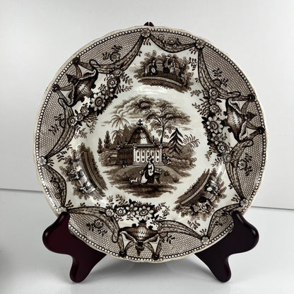 Pair of antique fine earthenware dessert plates by David Johnston (Bordeaux), 19th century.