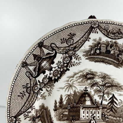 Pair of antique fine earthenware dessert plates by David Johnston (Bordeaux), 19th century.
