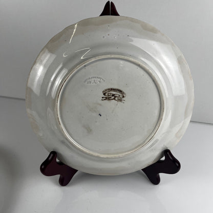 Pair of antique fine earthenware dessert plates by David Johnston (Bordeaux), 19th century.