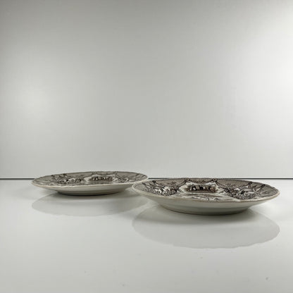 Pair of antique fine earthenware dessert plates by David Johnston (Bordeaux), 19th century.