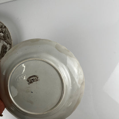 Pair of antique fine earthenware dessert plates by David Johnston (Bordeaux), 19th century.