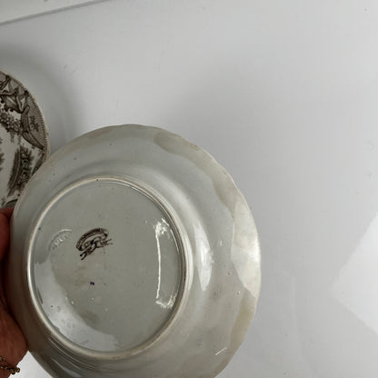 Pair of antique fine earthenware dessert plates by David Johnston (Bordeaux), 19th century.