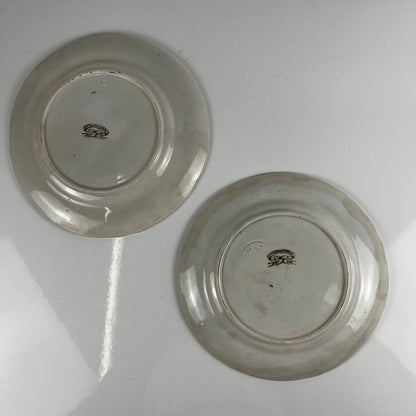 Pair of antique fine earthenware dessert plates by David Johnston (Bordeaux), 19th century.