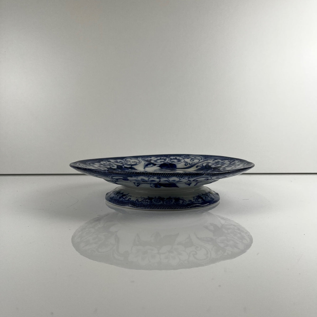 "Flora" ,Terre de Fer Pedestal Plate – Creil et Montereau, 19th Century, Blue