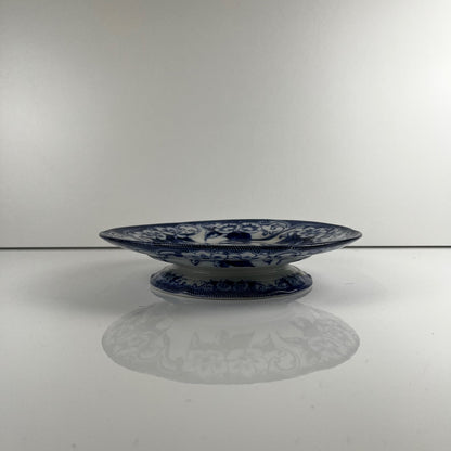 "Flora" ,Terre de Fer Pedestal Plate – Creil et Montereau, 19th Century, Blue