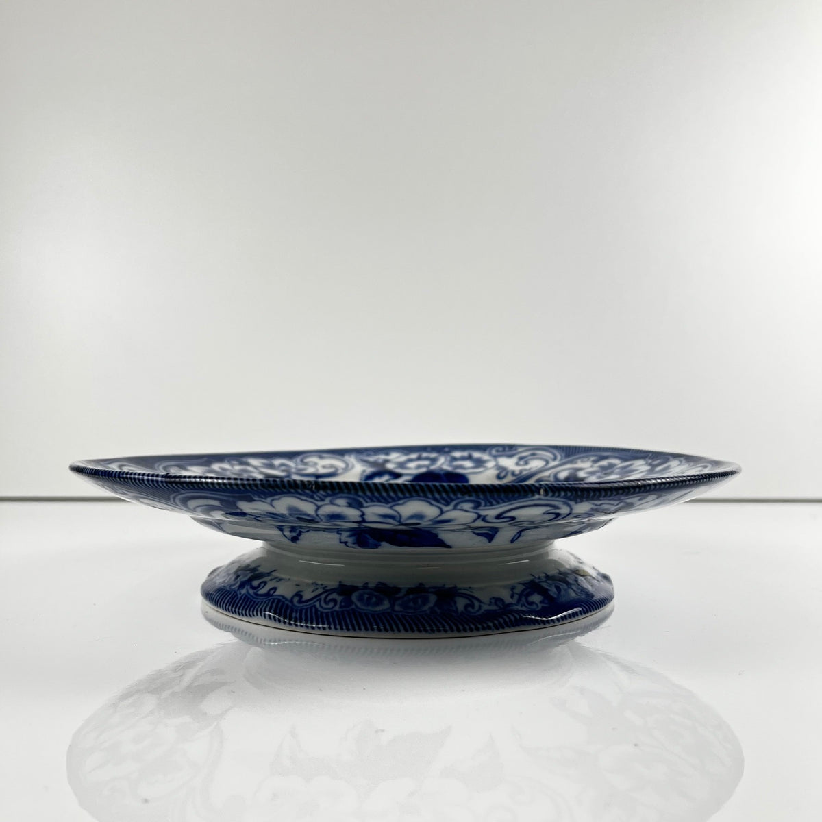 "Flora" ,Terre de Fer Pedestal Plate – Creil et Montereau, 19th Century, Blue