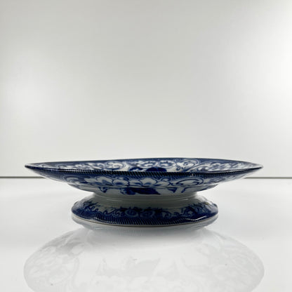 "Flora" ,Terre de Fer Pedestal Plate – Creil et Montereau, 19th Century, Blue