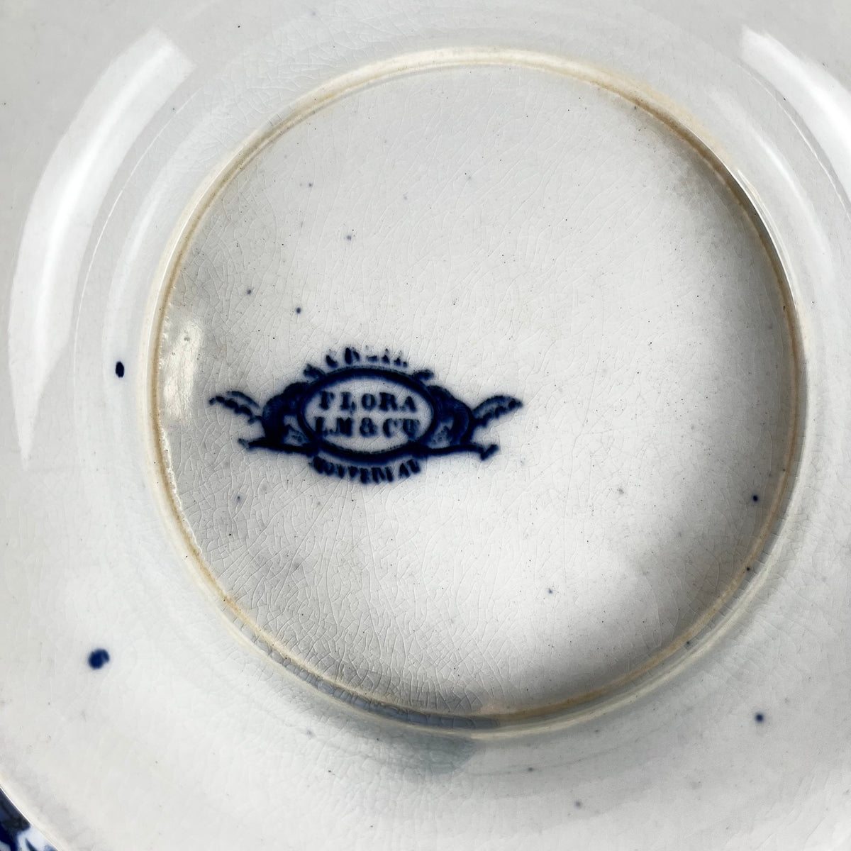 "Flora" ,Terre de Fer Pedestal Plate – Creil et Montereau, 19th Century, Blue
