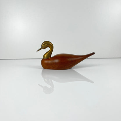 Sculpture midcentury de canard en teck et laiton, 1960/70