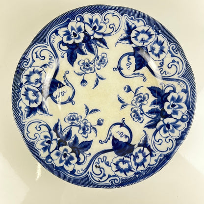 "Flora" ,Terre de Fer Pedestal Plate – Creil et Montereau, 19th Century, Blue