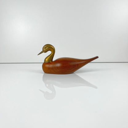 Sculpture midcentury de canard en teck et laiton, 1960/70