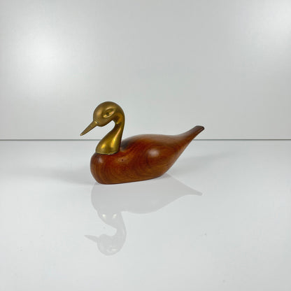 Sculpture midcentury de canard en teck et laiton, 1960/70