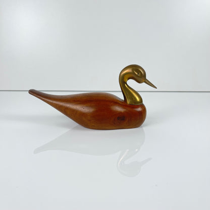 Sculpture midcentury de canard en teck et laiton, 1960/70