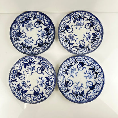 Set de 4 Assiettes à dessert en Terre de Fer « Flora » – Creil et Montereau, XIXe siècle, bleu