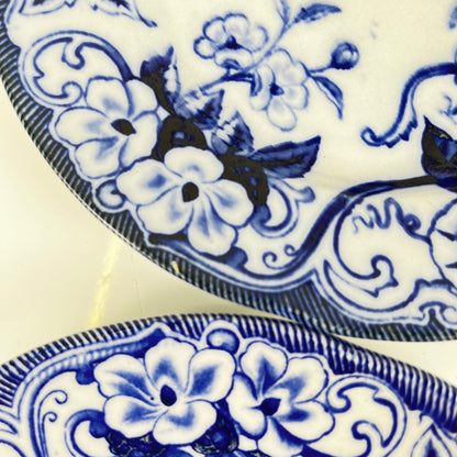 Set de 4 Assiettes à dessert en Terre de Fer « Flora » – Creil et Montereau, XIXe siècle, bleu