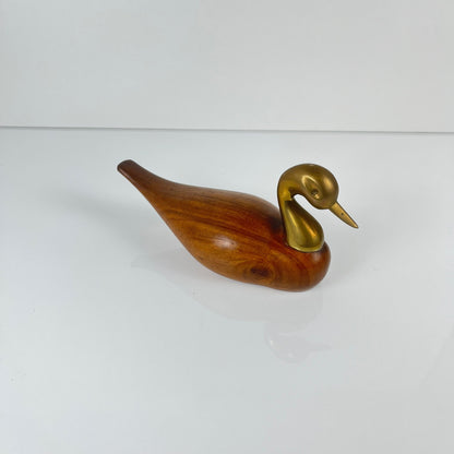 Sculpture midcentury de canard en teck et laiton, 1960/70