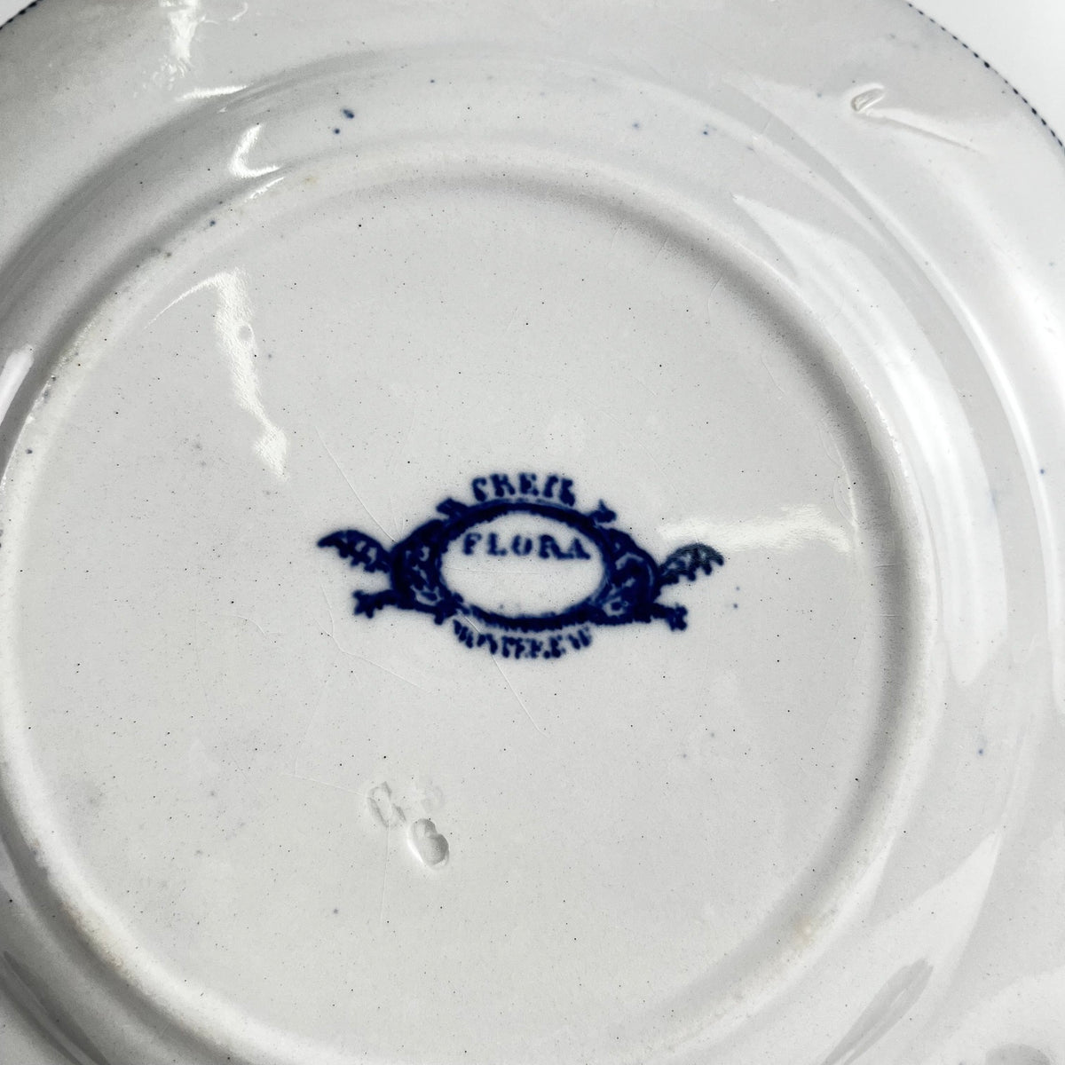 Set of 6 "Flora" *Terre de Fer* dessert plates – Creil et Montereau, 19th century, blue