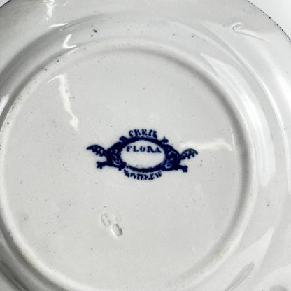 Set of 6 "Flora" *Terre de Fer* dessert plates – Creil et Montereau, 19th century, blue
