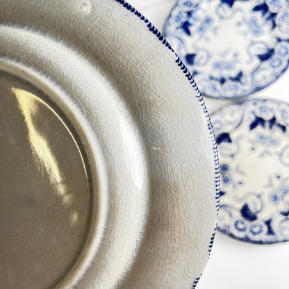 Set of 6 "Flora" *Terre de Fer* dessert plates – Creil et Montereau, 19th century, blue