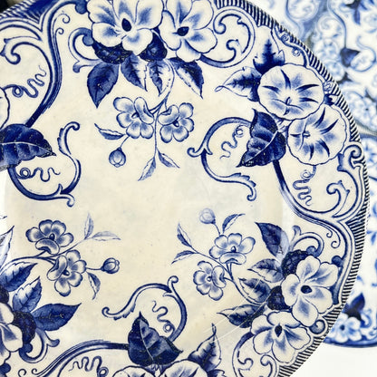 Set of 6 "Flora" *Terre de Fer* dessert plates – Creil et Montereau, 19th century, blue