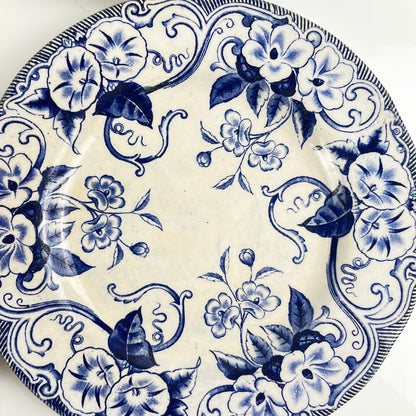 Set of 6 "Flora" *Terre de Fer* dessert plates – Creil et Montereau, 19th century, blue