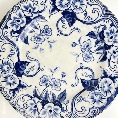 Set of 6 "Flora" *Terre de Fer* dessert plates – Creil et Montereau, 19th century, blue