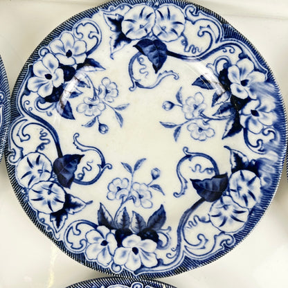 Set of 6 "Flora" *Terre de Fer* dessert plates – Creil et Montereau, 19th century, blue