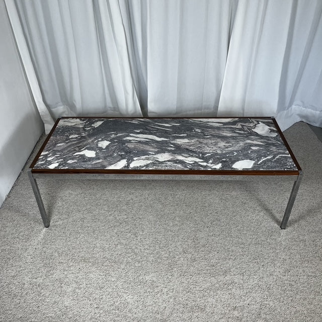 XL Mid-century modern coffee table in metal, rosewood, and Arabescato marble, Italy, 1970