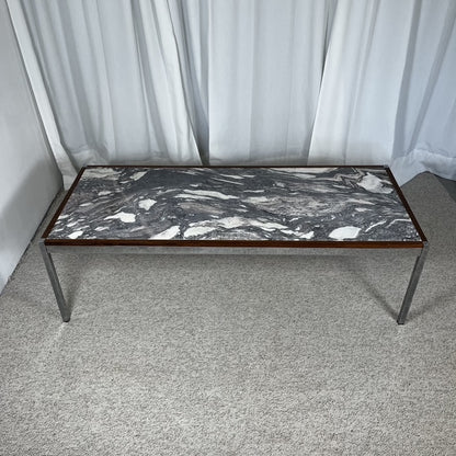 XL Mid-century modern coffee table in metal, rosewood, and Arabescato marble, Italy, 1970