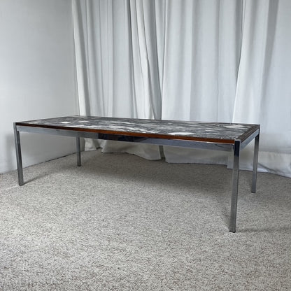 XL Mid-century modern coffee table in metal, rosewood, and Arabescato marble, Italy, 1970