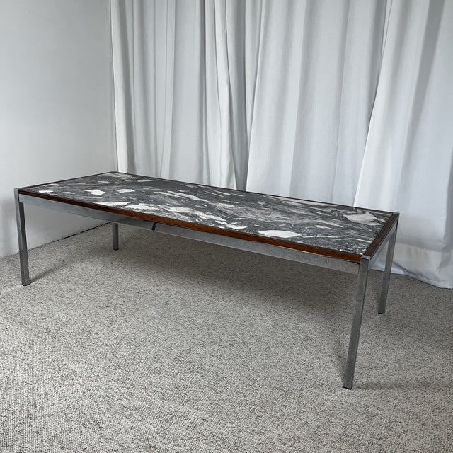 XL Mid-century modern coffee table in metal, rosewood, and Arabescato marble, Italy, 1970