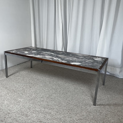 XL Mid-century modern coffee table in metal, rosewood, and Arabescato marble, Italy, 1970